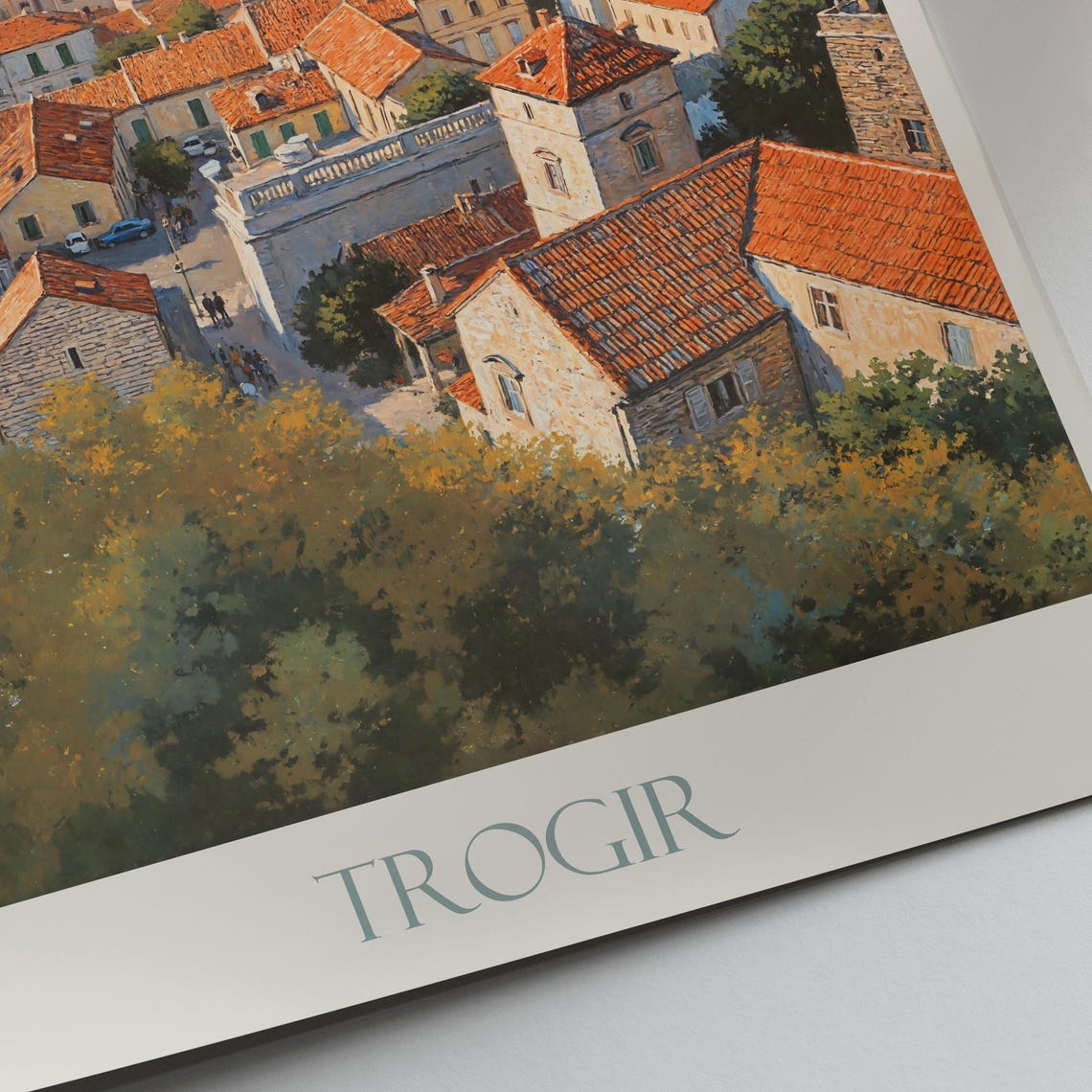 Trogir Croatia Coastal Old Town Harbor Island Sunset Painted Poster - Image 2