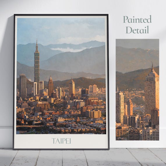 Taipei Travel Print Taiwan Travel Poster Painted Wall Art Print Home Decor Framed Personalized Print Vacation Travel Gift