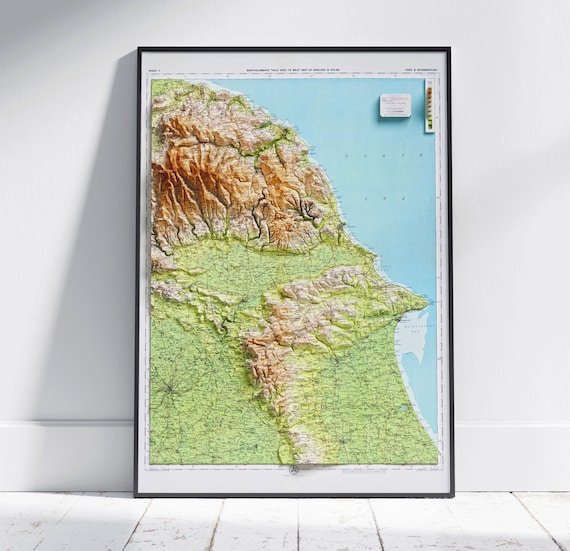 North Yorkshire Moors Scarborough Coast Uk Flat 2d Shaded Map Vintage Atlas Style Print Poster Wall Art Decor