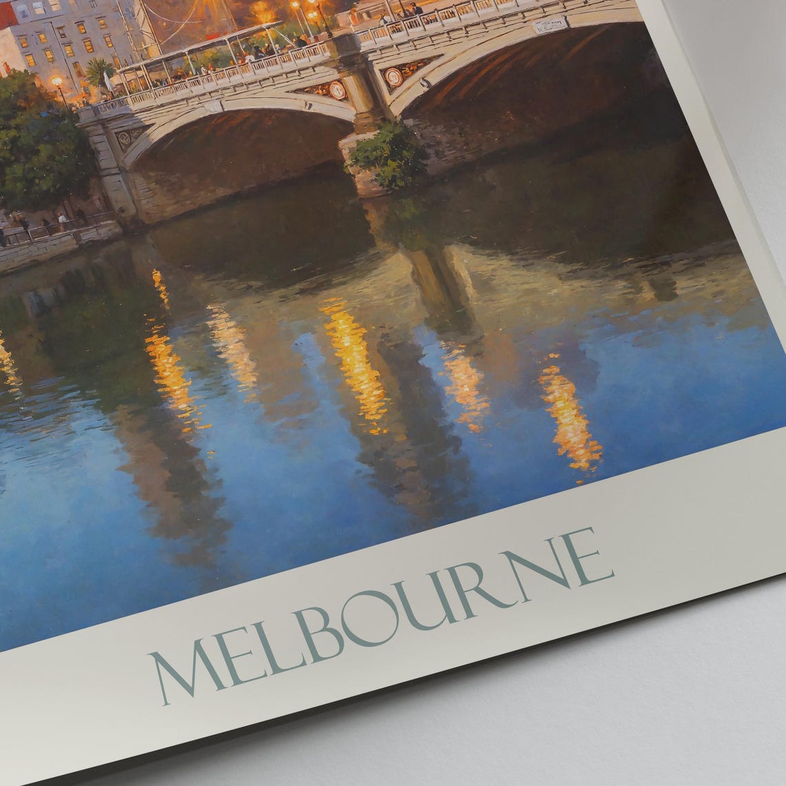 Melbourne City Skyline River Bridge Dusk Painted Australia Poster - Image 2