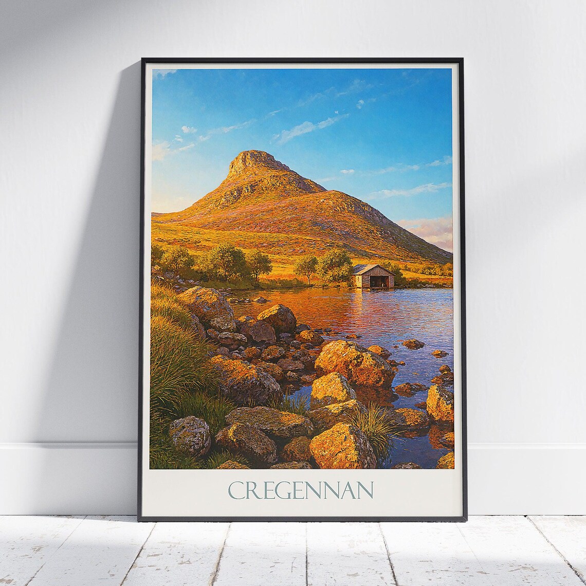 Cregennan Lakes Boathouse Mountain Lake Snowdonia Wales Travel Poster