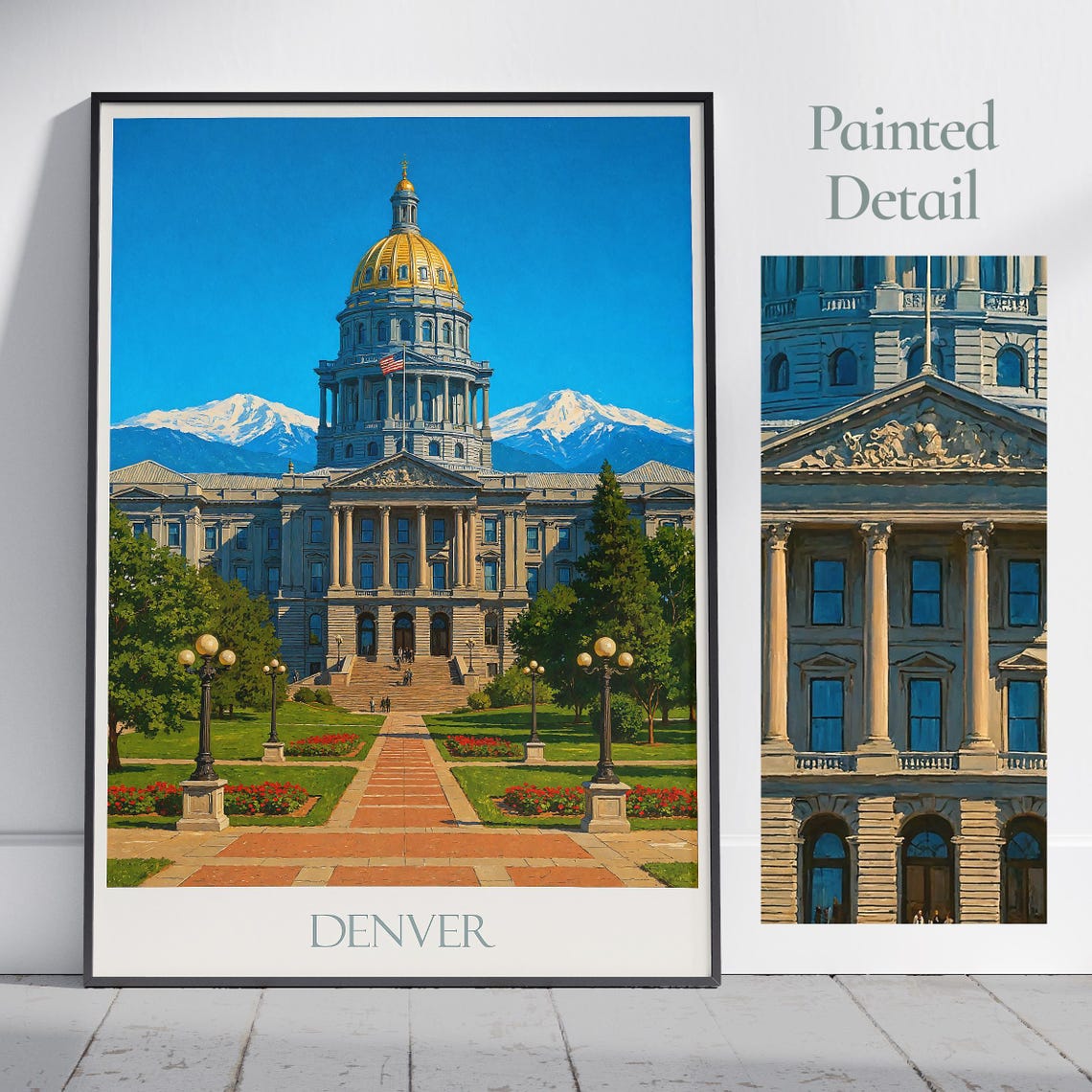 Denver Colorado State Capitol Building Mountain Travel Poster