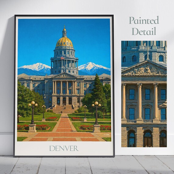 Denver Colorado State Capitol Building Mountain Travel Poster