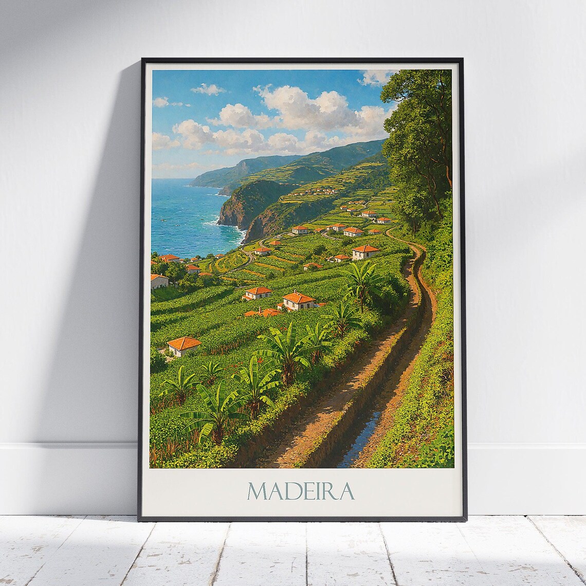 Madeira Island Terraced Coast Portugal Vintage Travel Poster