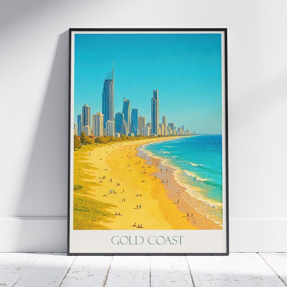 Vibrant Gold Coast Australia Skyline And Golden Beach Travel Poster
