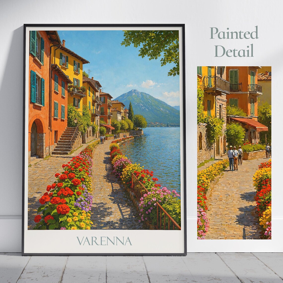 Varenna Lake Como Italy Painted Lakeside Village Street Poster
