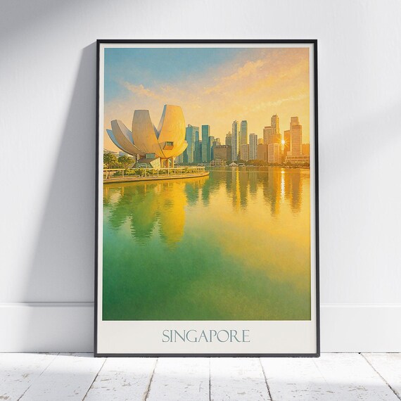 Singapore Marina Bay Golden Hour Skyline Sunset Travel Art Print