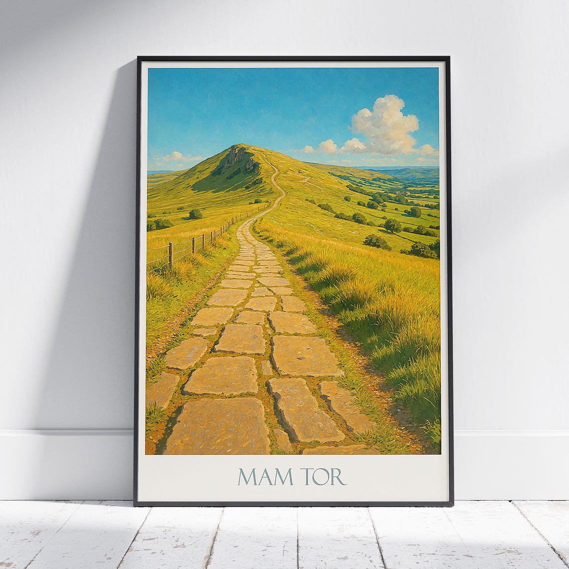 Mam Tor Peak District Flagged Stone Path to Summit View Poster