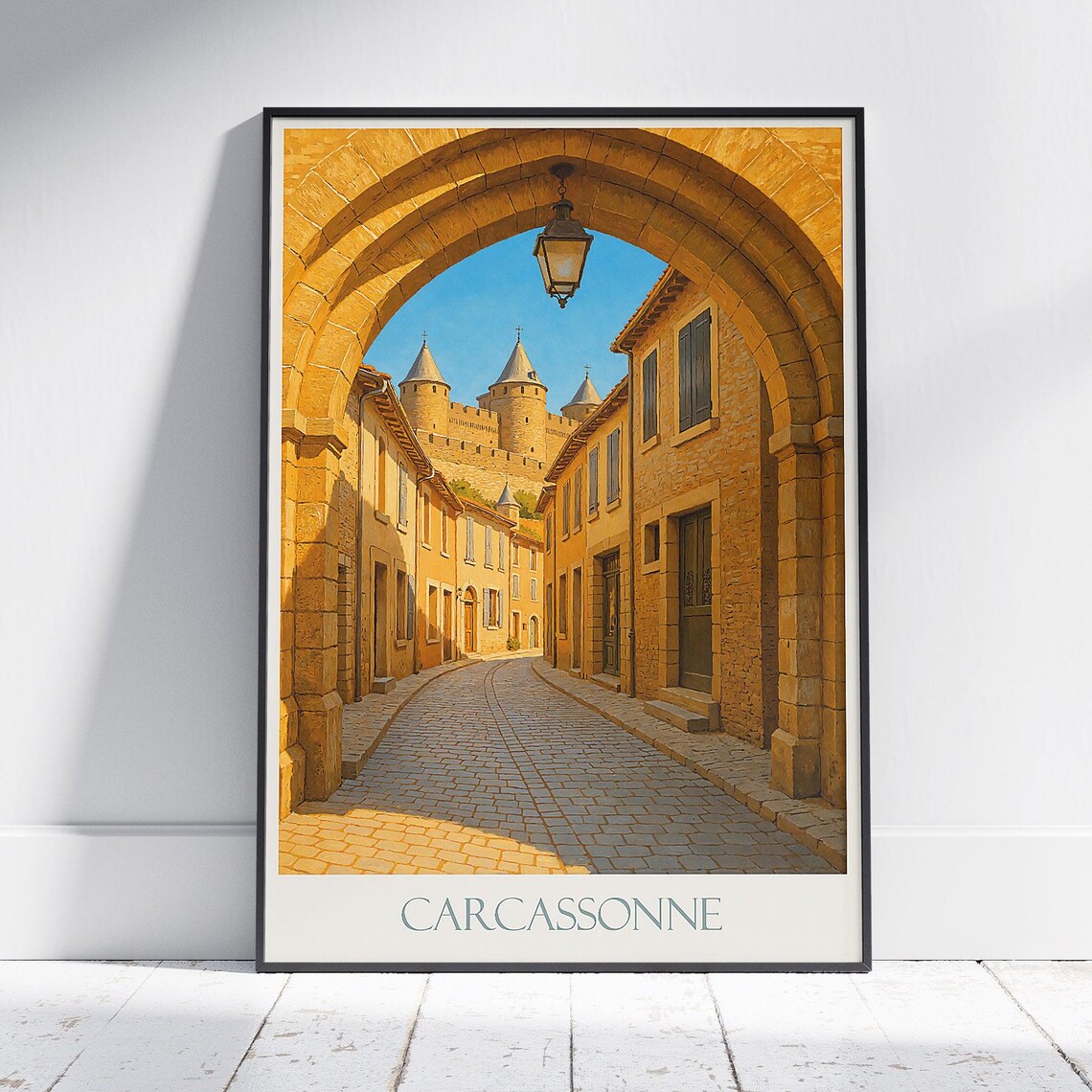 Carcassonne Medieval Citadel Stone Archway France Travel Poster