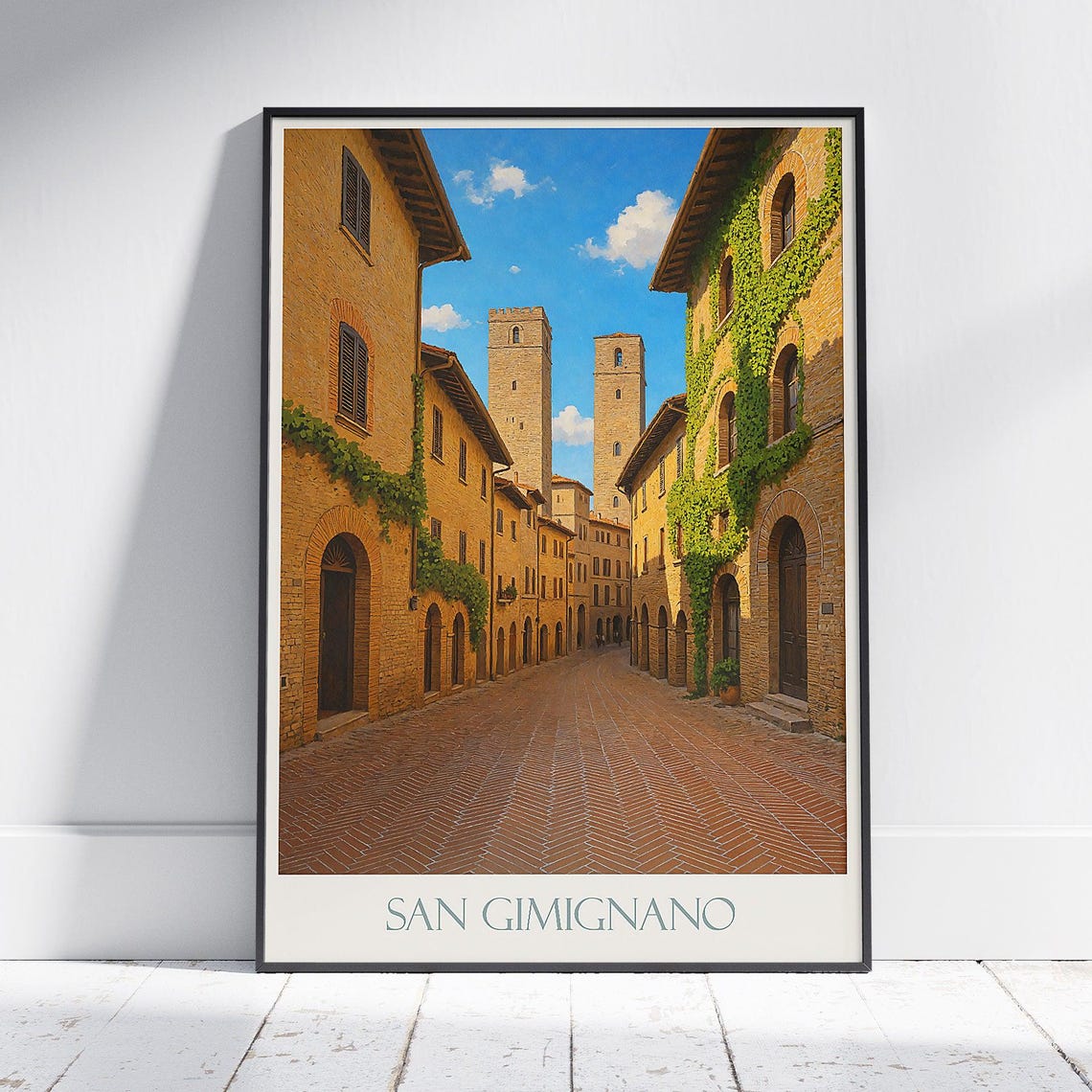 San Gimignano Medieval Towers Cobblestone Street Tuscany Poster