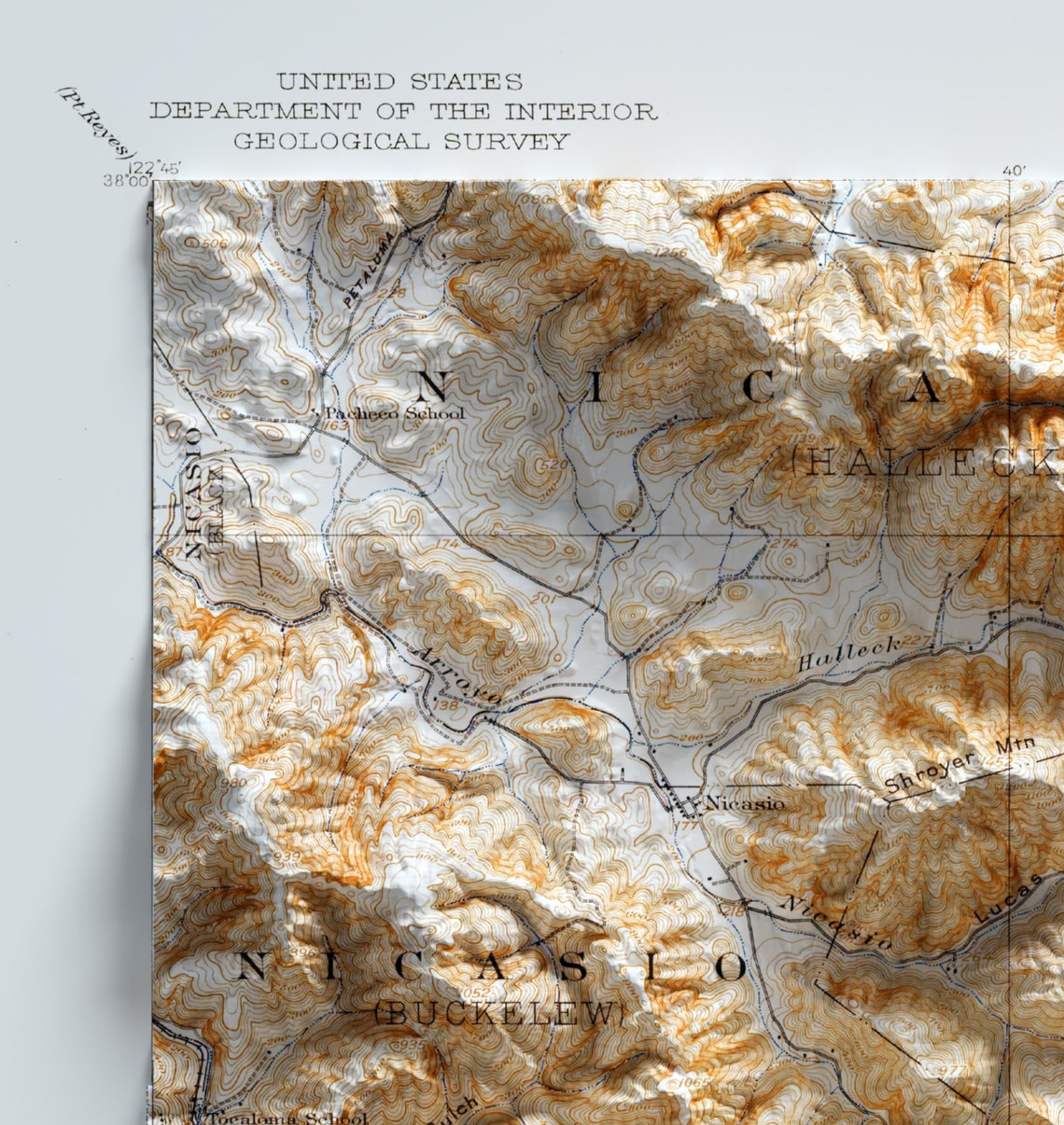 Tamalpais Marin County California 3D Shaded Relief Map Art Poster - Image 3