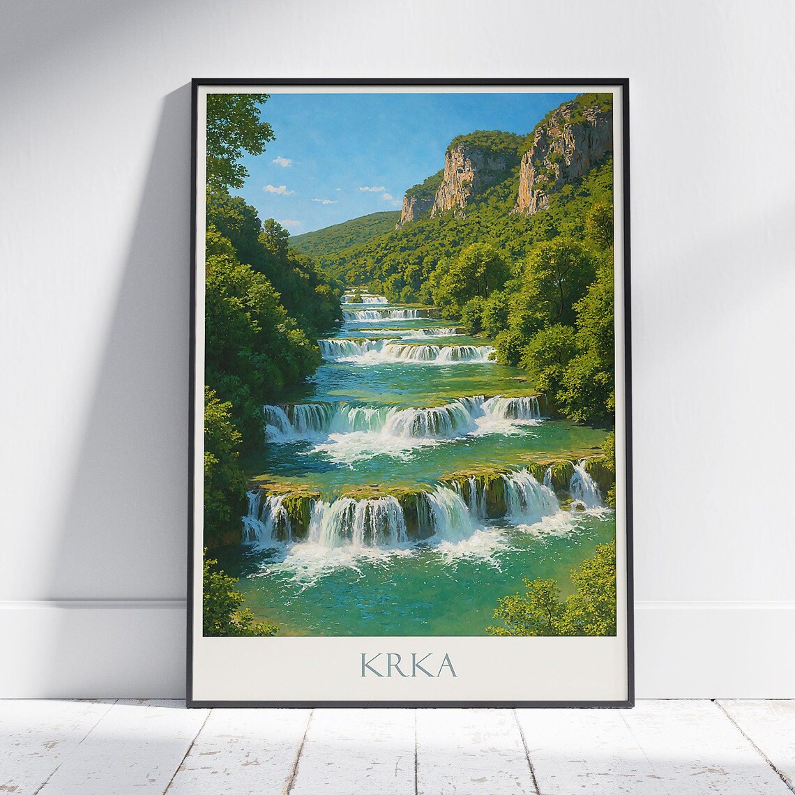 Krka Croatia Waterfalls Travel Poster Cascading River Canyon Painting