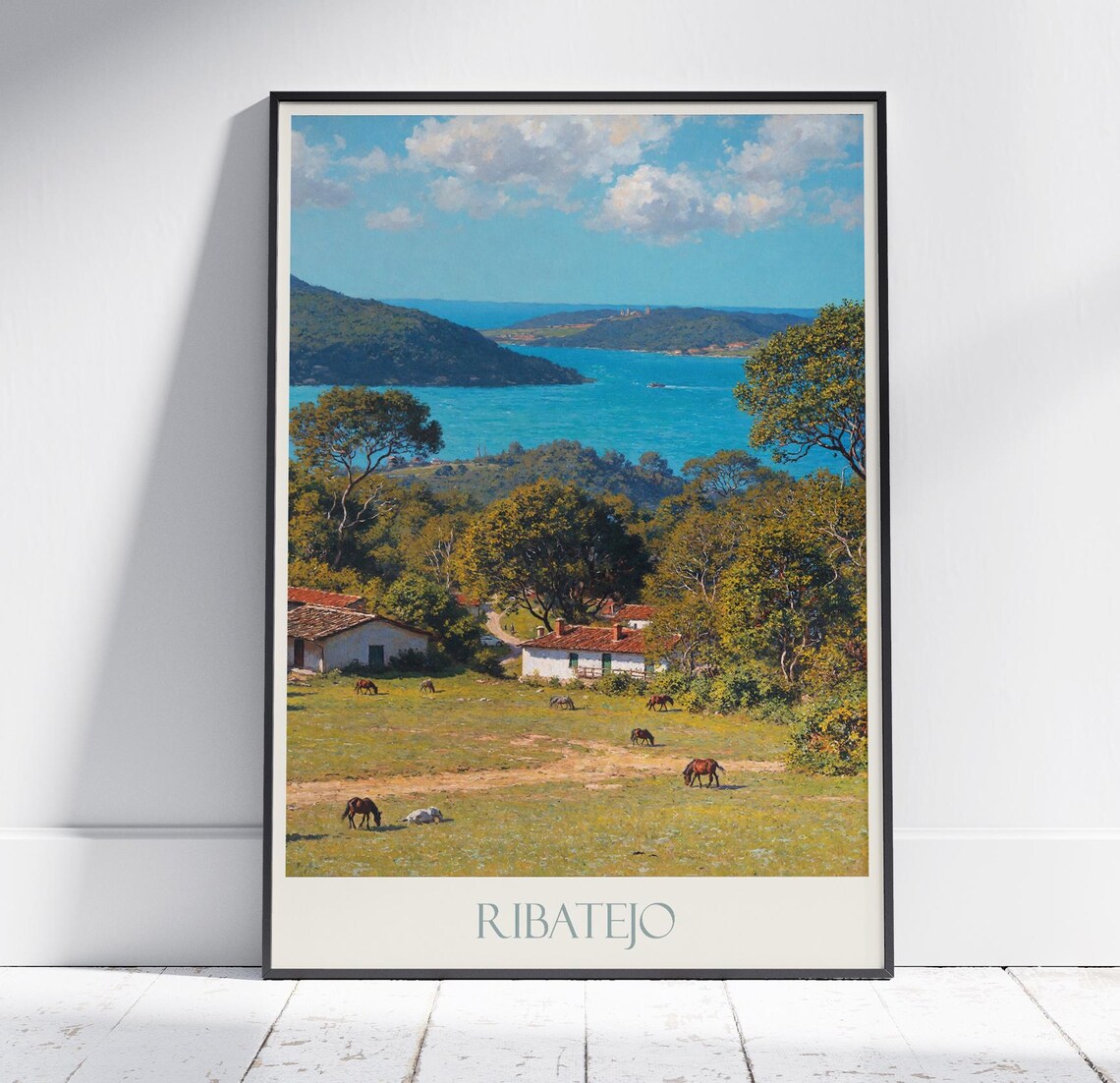 Ribatejo Countryside Painted Horses Farmhouses And River Hills Poster