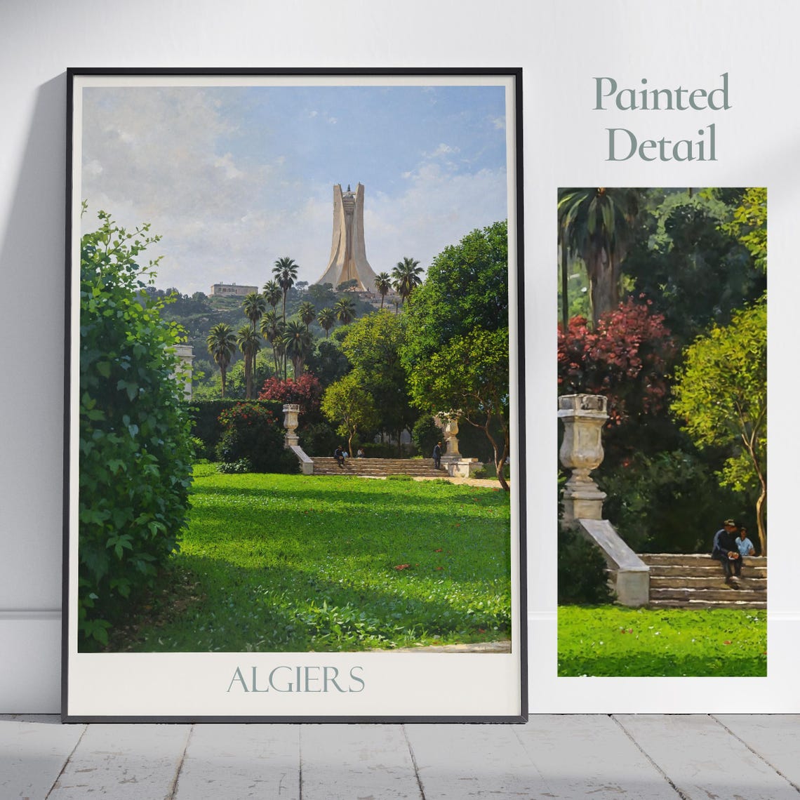 Algiers Martyrs Monument Lush Painted Gardens Algeria Travel Poster