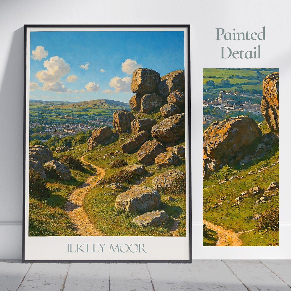 Ilkley Moor Yorkshire Rocky Hillside Painted Landscape Poster