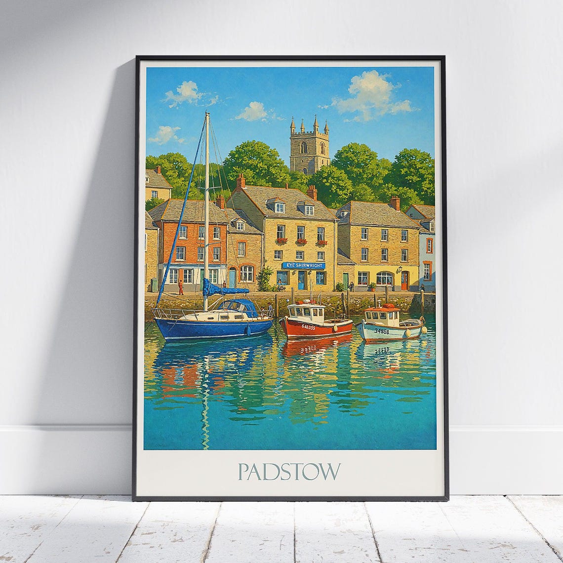 Padstow Cornwall Vintage Harbor Boats And Church Tower Poster