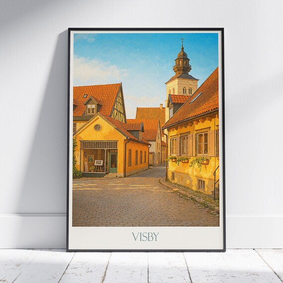 Visby Sweden Old Town Cobblestone Street Medieval Travel Poster