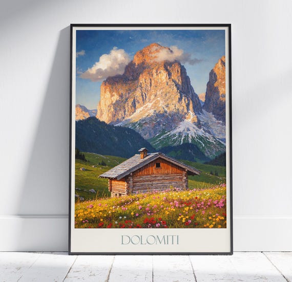 Dolomites Travel Print Travel Poster Painted Wall Art Print Home Decor Framed Personalized Print Vacation Travel Gift