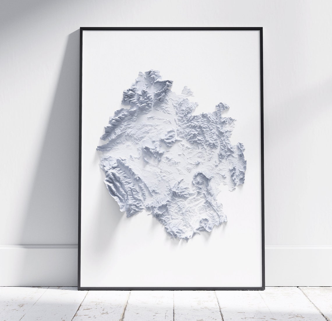 Herefordshire Minimalist White Sculpted 3D Relief Map Poster