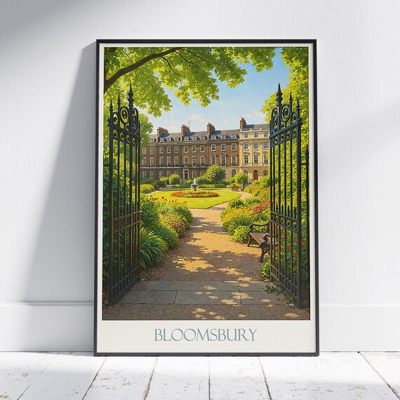 Bloomsbury London Travel Poster Sunlit Garden Square Gates British Heritage