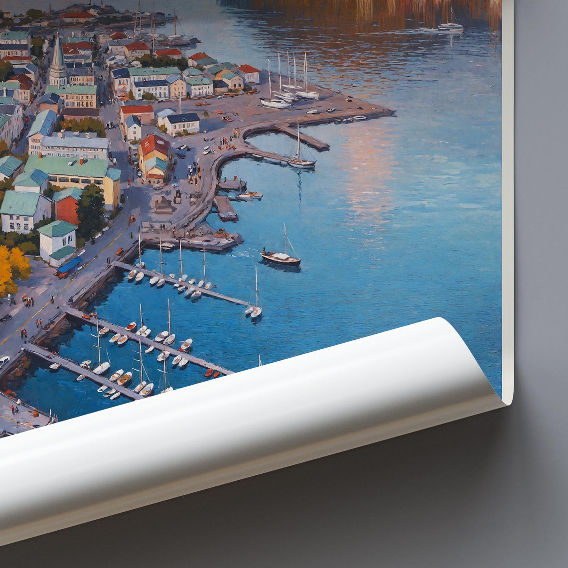 Molde Norway Harbor Painted Travel Poster Boats Fjord Mountain View - Image 3