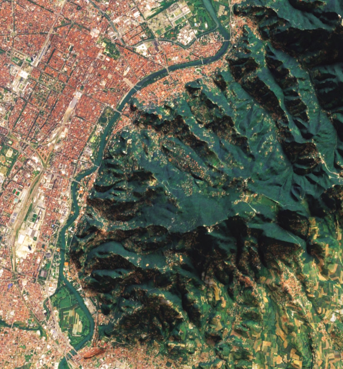 Torino Italy Aerial Satellite Shaded Relief City Map Art Poster - Image 3