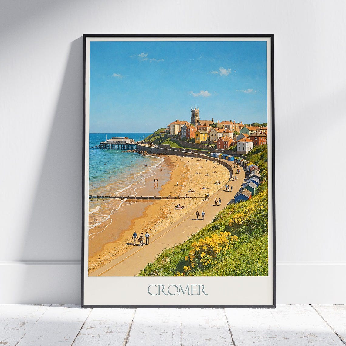 Cromer Norfolk Beach Pier Vintage Seaside Travel Poster Huts
