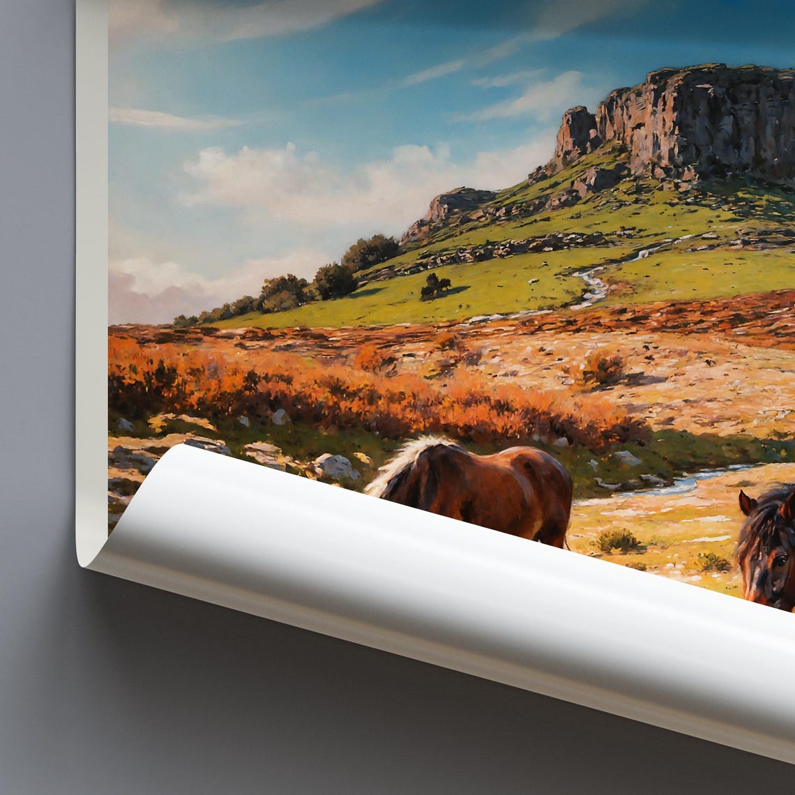 Dartmoor England Wild Ponies Moorland Tor Sunset Painted Poster - Image 3