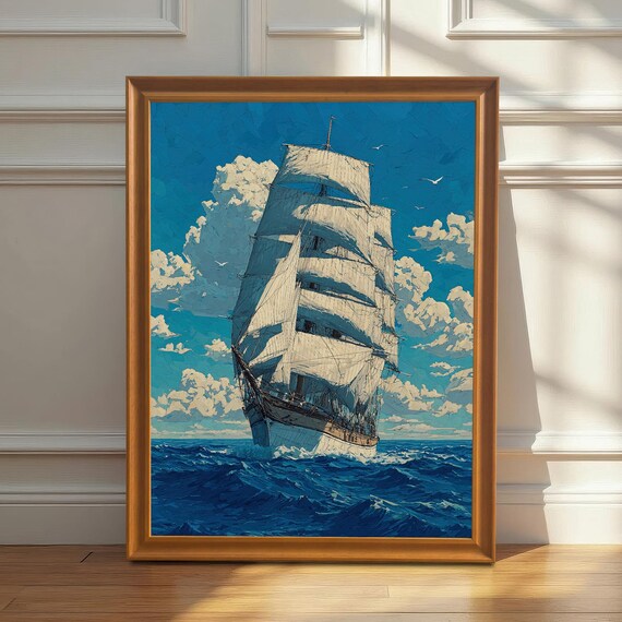 Ocean Seascape Nautical Sailing Ship Art Print