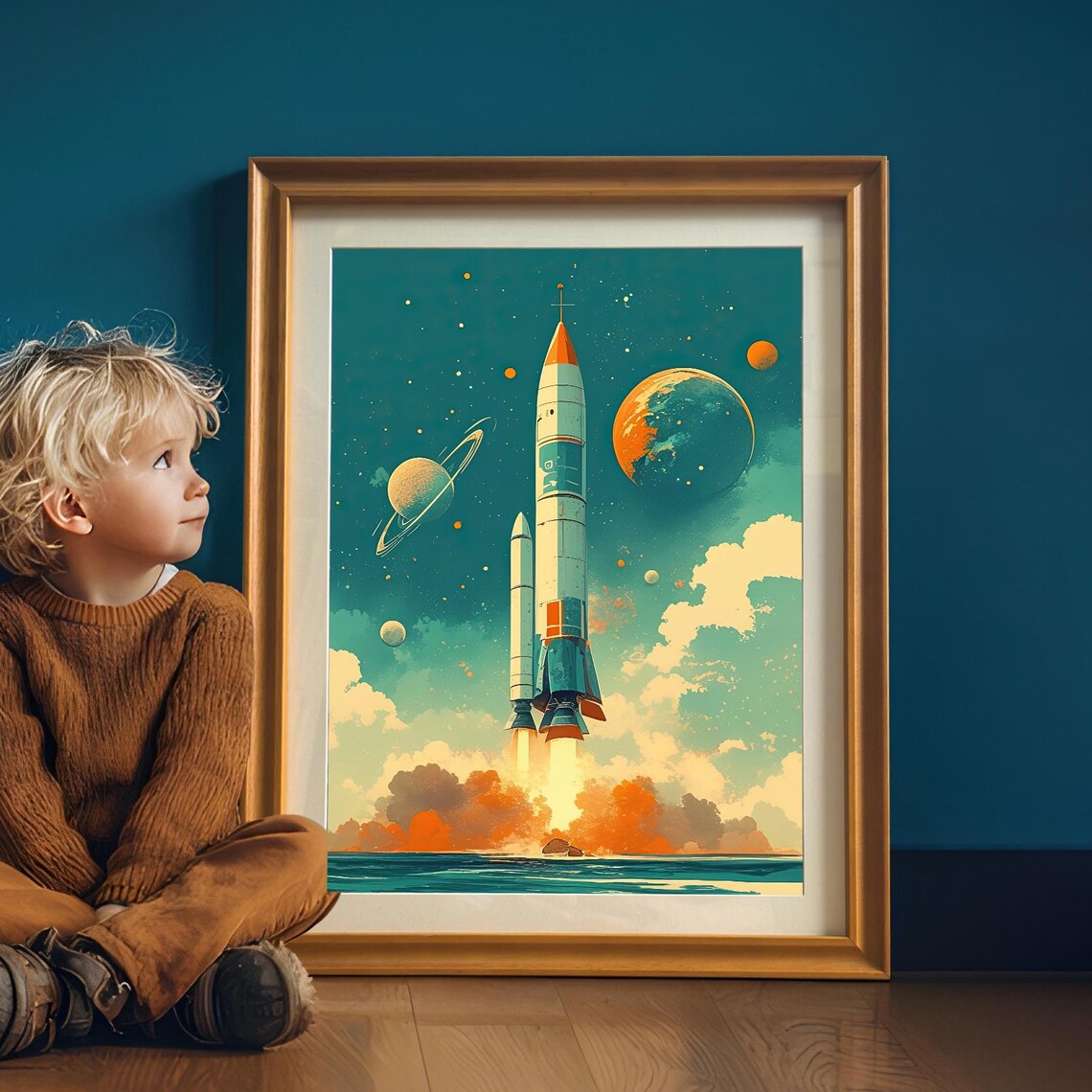 Rocket Launch Art Print, Celestial Space Art