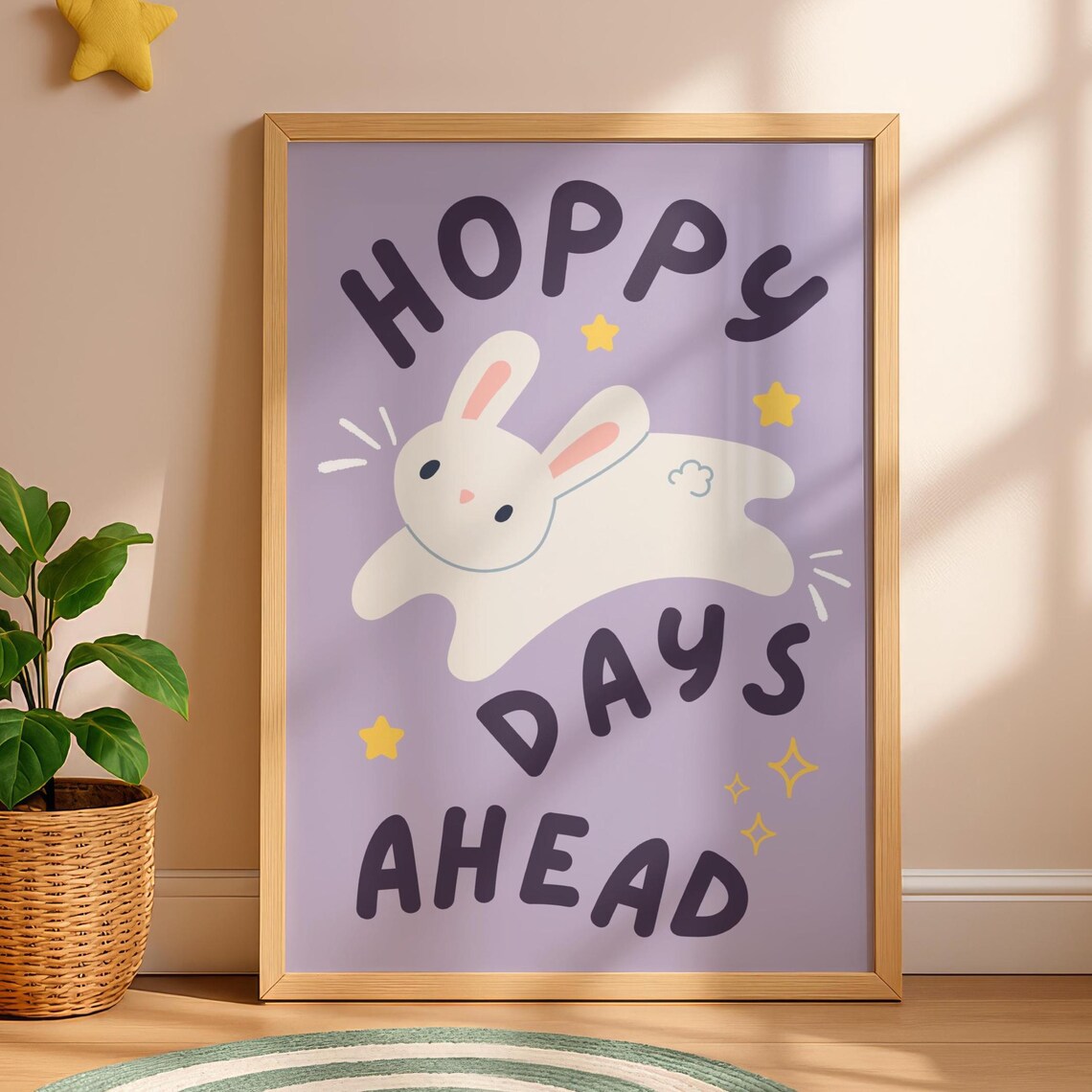 Bunny Nursery Print Hoppy Days Ahead Pastel Rabbit Decor