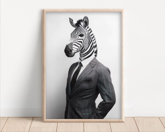 Zebra Wearing A Business Suit Funny Office Wall Art Print Animal Home Decor Success Quirky Humor Cute Retro Photo