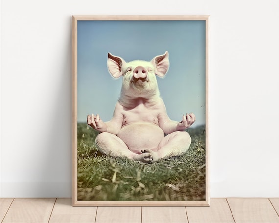 Meditating Pig Zen Yoga Funny Retro Farm Animal Photography Wall Art