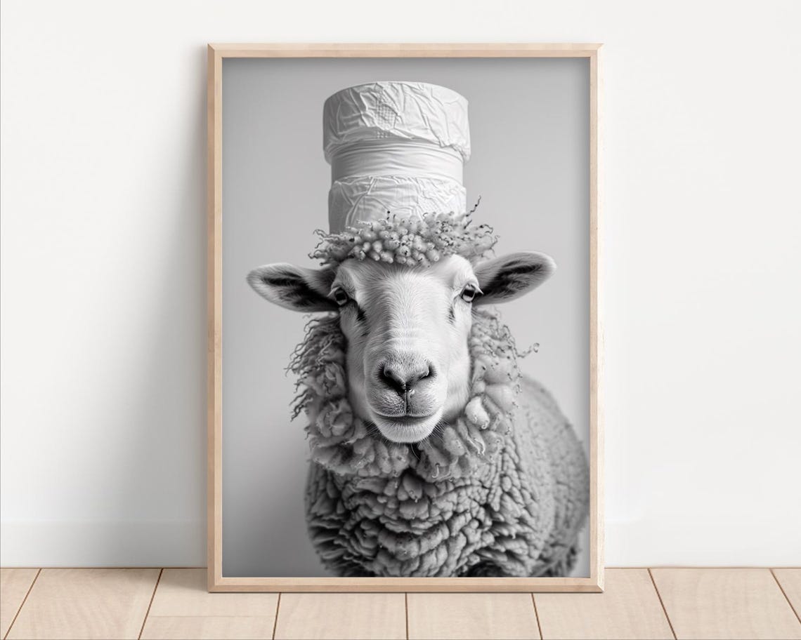 Funny Woolly Sheep Balancing Toilet Paper Roll On Head Poster