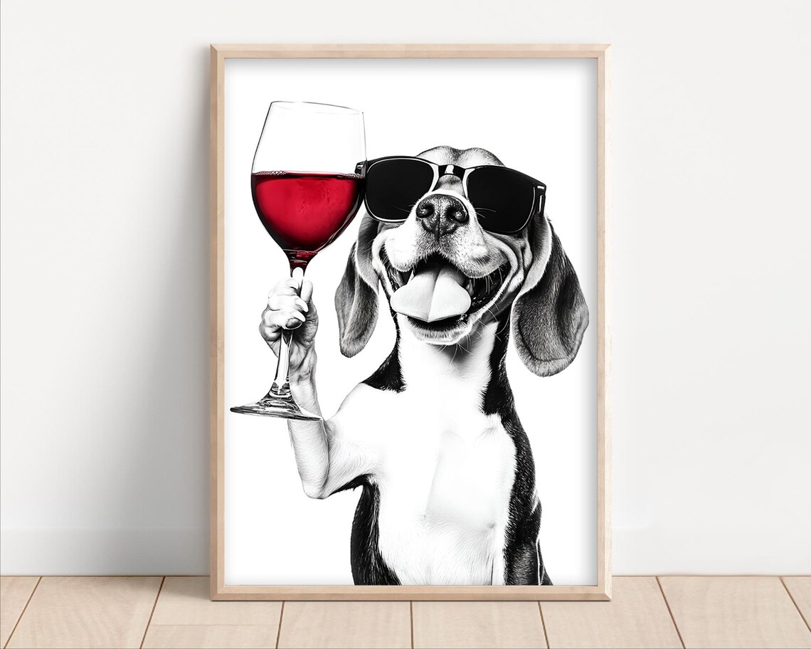 Funny Beagle Wearing Sunglasses Raising Red Wine Glass Poster
