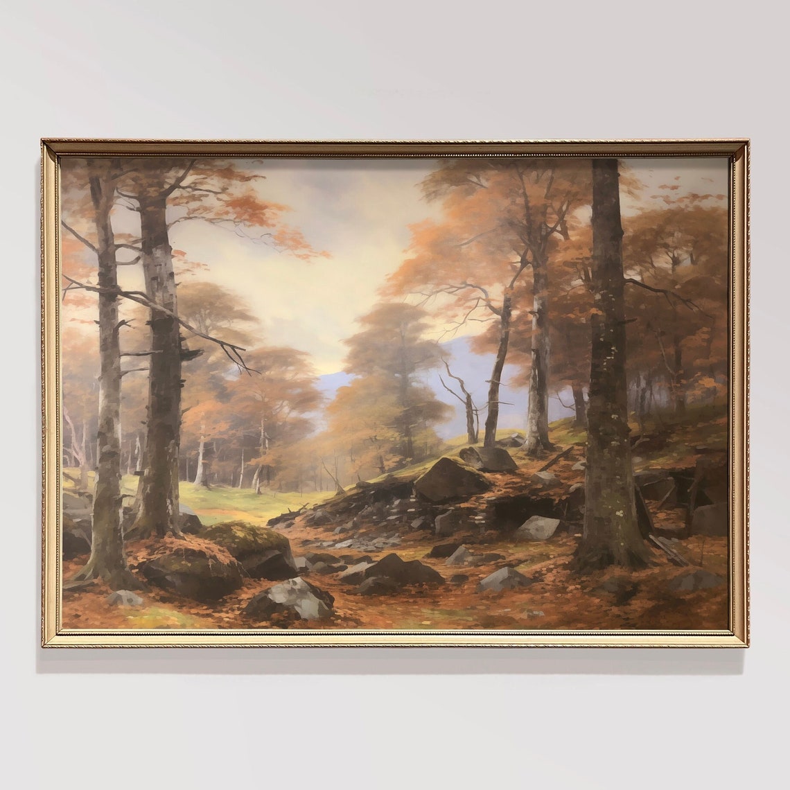 Golden Autumn Forest Orange Trees Rocky Rustic Woodland Poster
