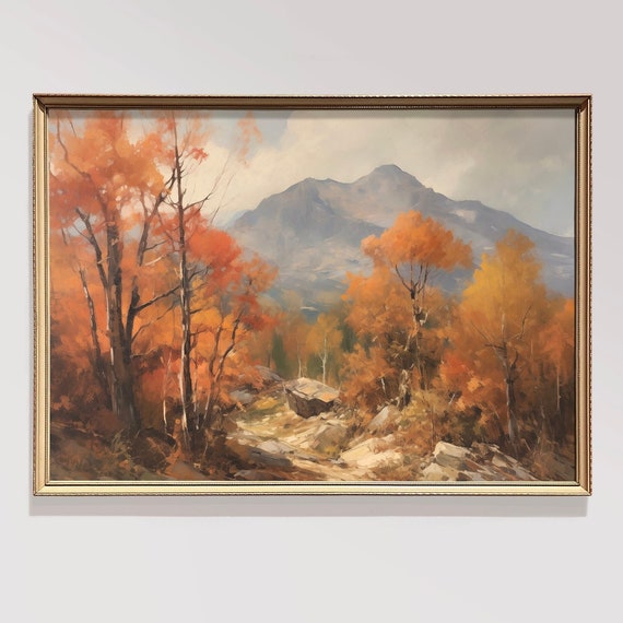 Fall Landscape Wall Art Autumn Decor Neutral Print Rustic Fall Decor Vintage Autumn Landscape Painting Autumn Decor Art Moody Wall Art