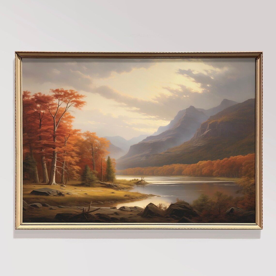 Autumn Mountain Lake Fall Foliage Valley Landscape Painting Poster