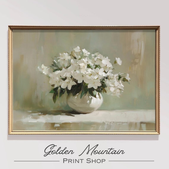 Moody White Flower Wall Art Dark Academia Antique Moody Painting Vintage Floral Dark Spring Botanical Print