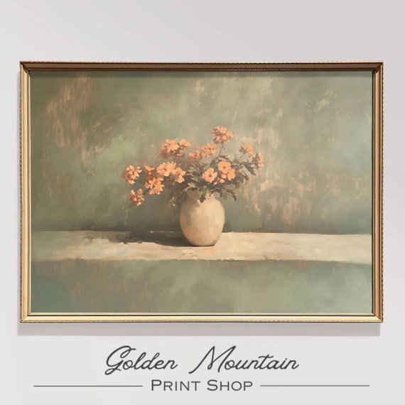 Moody Orange Floral Wall Art Moody Spring Print Antique Still Life Oil Painting Vintage Spring Flower Painting Neutral Botanical Print