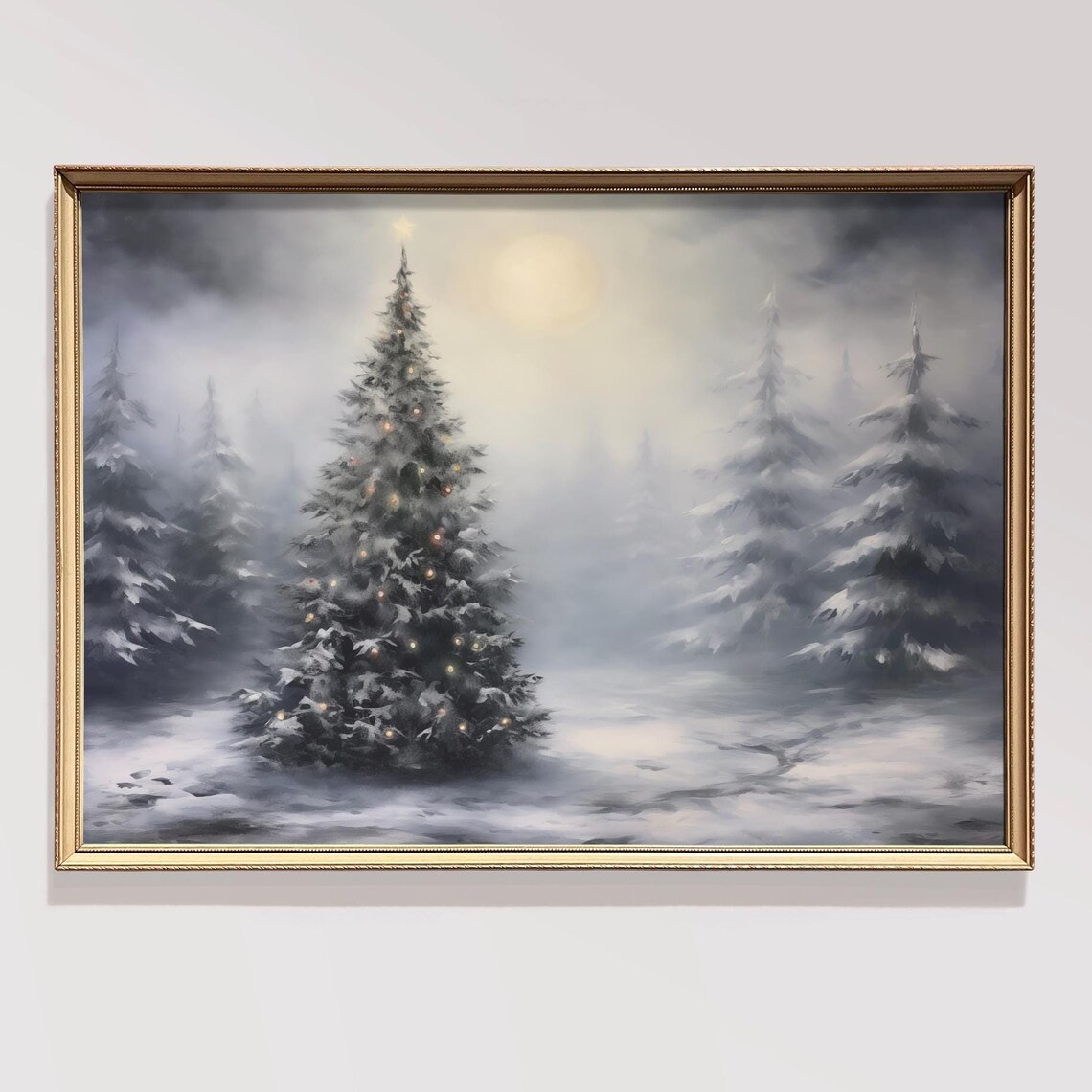 Moonlit Snowy Christmas Tree Night Forest Winter Holiday Poster