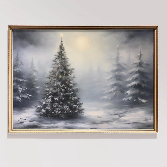 Vintage Moody Christmas Wall Art Christmas Tree Lights Christmas Decor Vintage Christmas Decoration Forest Wall Art Moody Decor