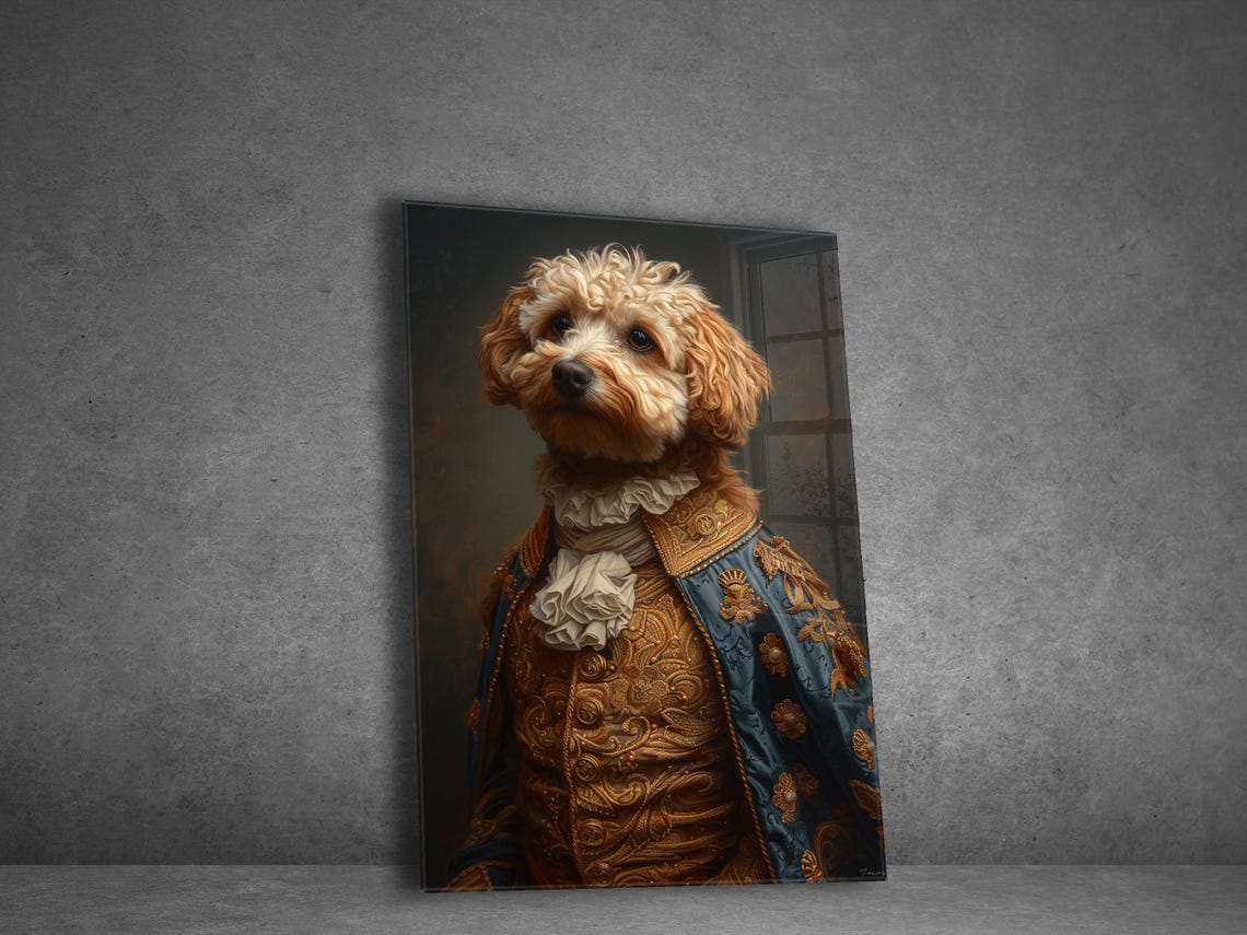 Curly Poodle in Baroque Brocade Coat Elegant Royal Portrait Poster