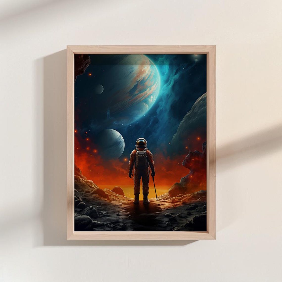 Astronaut Standing On Alien Planet Cosmic Explorer Sci Fi Art Poster