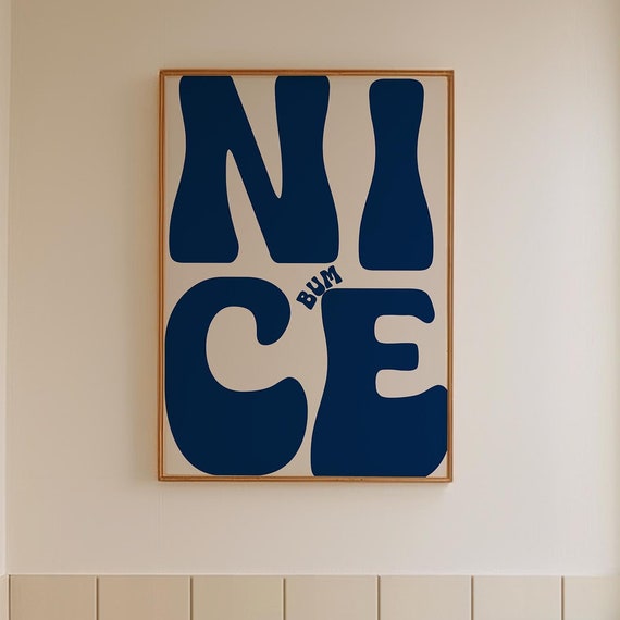 Nice Bum Print Funny Bold Bathroom Print Typography Print Blue Bathroom Wall Art Restroom Decor Retro Bedroom Prints