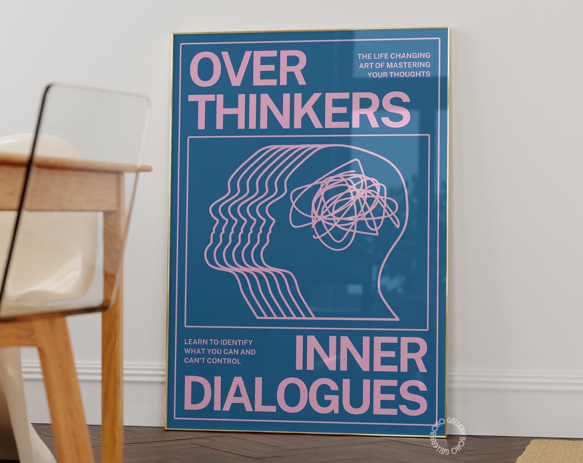 Overthinkers Inner Dialogues Pink Navy Mindfulness Typography Poster