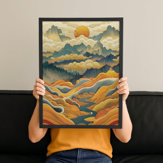 Japandi Art Print Wabi Sabi Mountain Wall Poster Minimalist Dorm Decor Calm Lake Landscape Modern Natural Style No 102