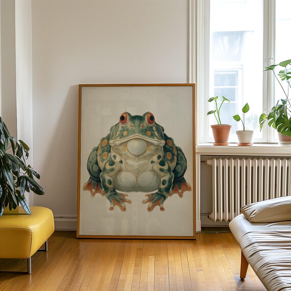 Modern Frog Poster Warm Neutral Wall Art Cozy Print For Livingroom Or Hallway Stone Decor Unique Gift Home No 119