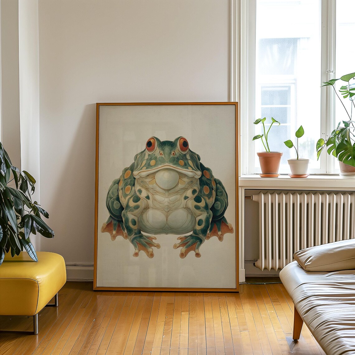 Modern Green Frog Portrait Minimal Japandi Neutral Home Poster