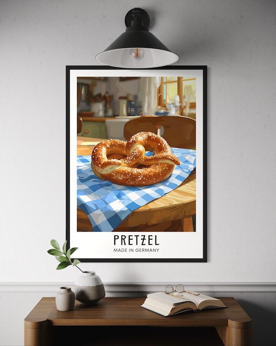 German Pretzel Poster Traditional Bavarian Snack Wall Art Oktoberfest Kitchen Decor Rustic Bakery Print Germany Food Illustration